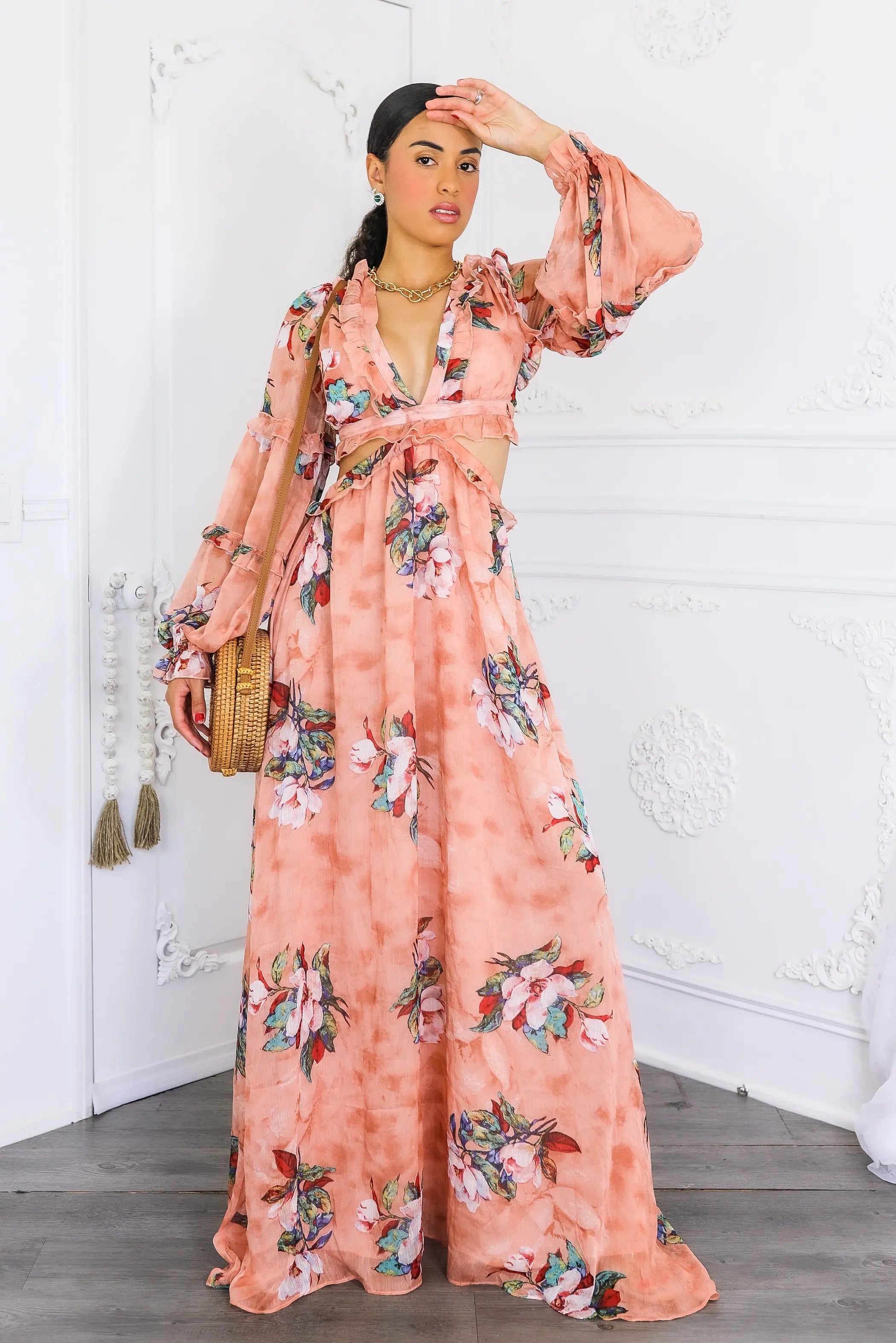 Resort Floral Bubble Sleeves Maxi Dress SurelyMine