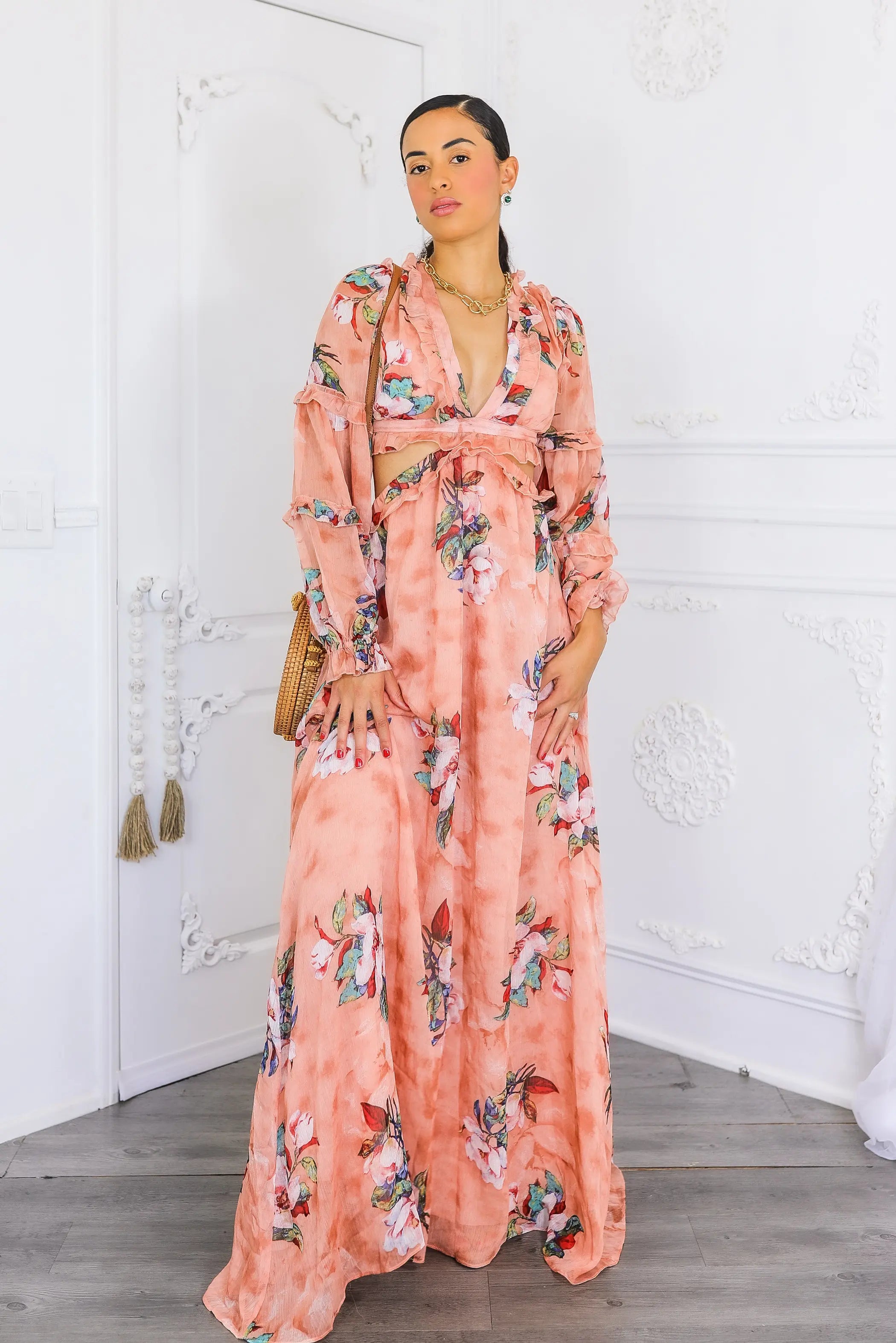 Resort Floral Bubble Sleeves Maxi Dress SurelyMine