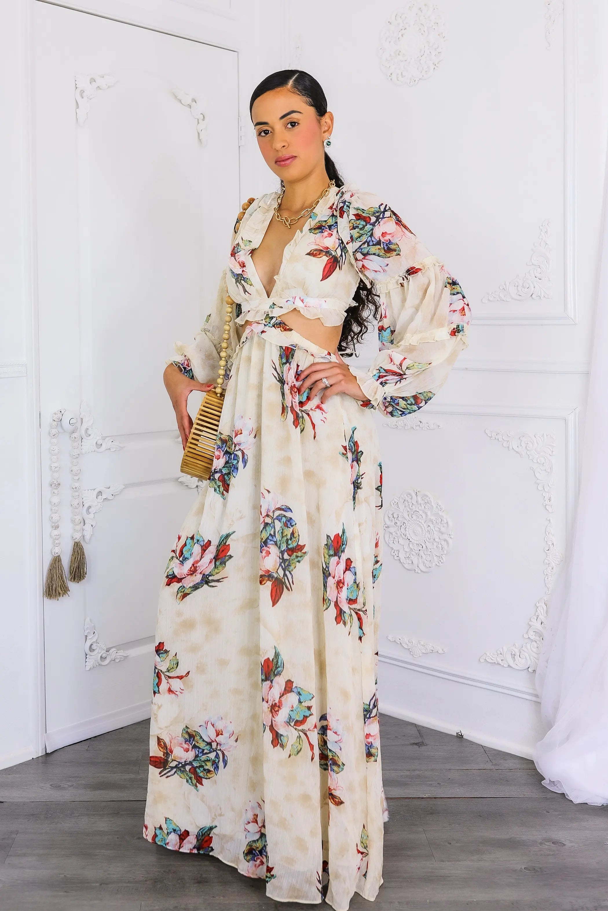 Resort Floral Bubble Sleeves Maxi Dress SurelyMine