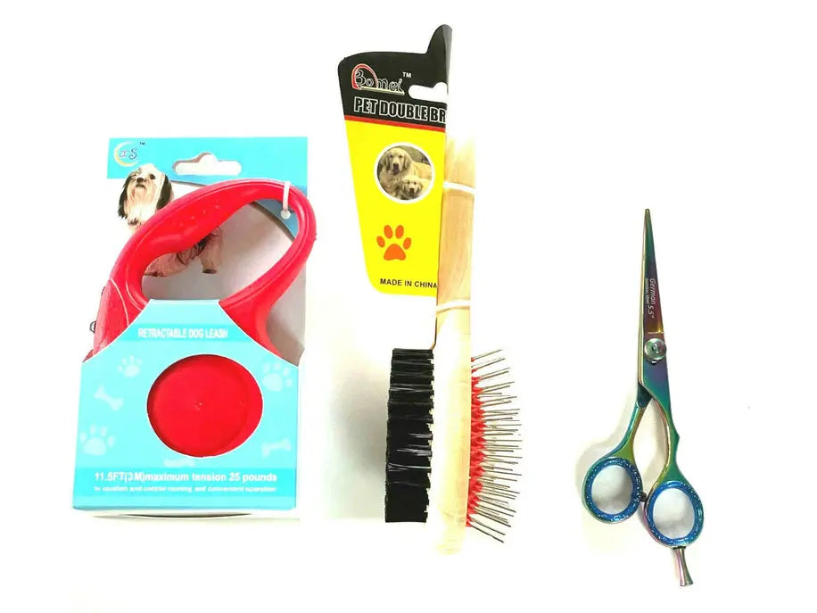 Retractable Dog Leash Double Brush Grooming Hair Scissors Complete Gift Set Hashir Products