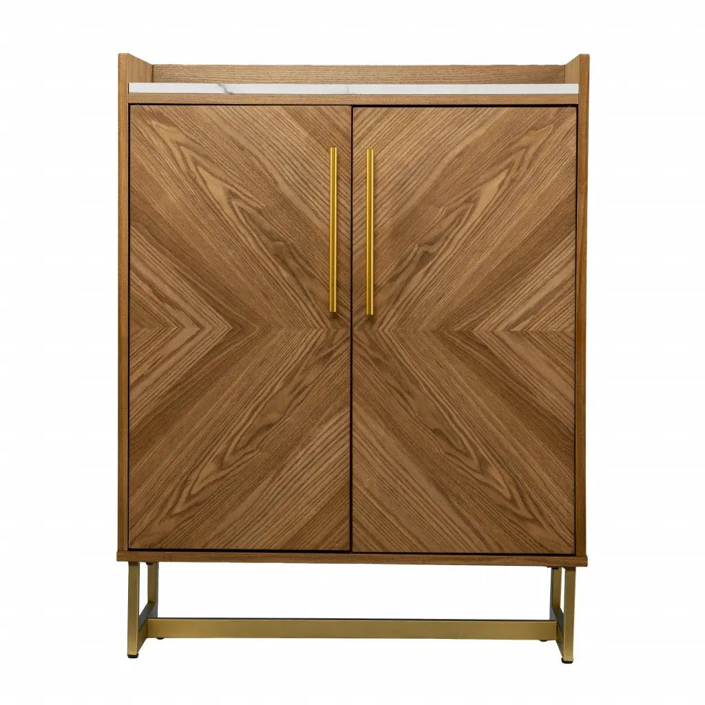 Retro Gold Natural and Faux Marble Wine Cabinet Homeroots Kitchen & Dining