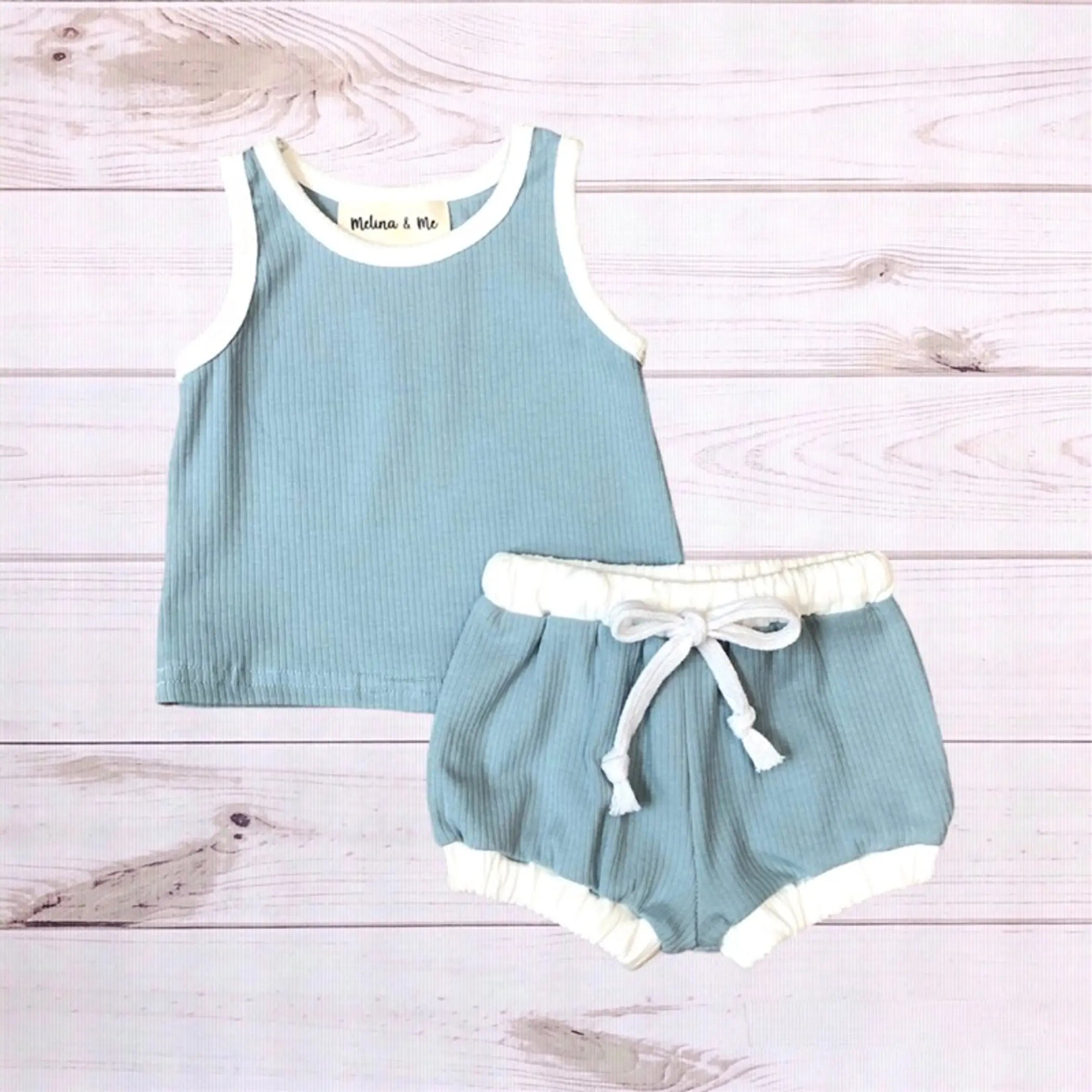 Retro Ribbed Outfit (Baby Blue) Melina & Me