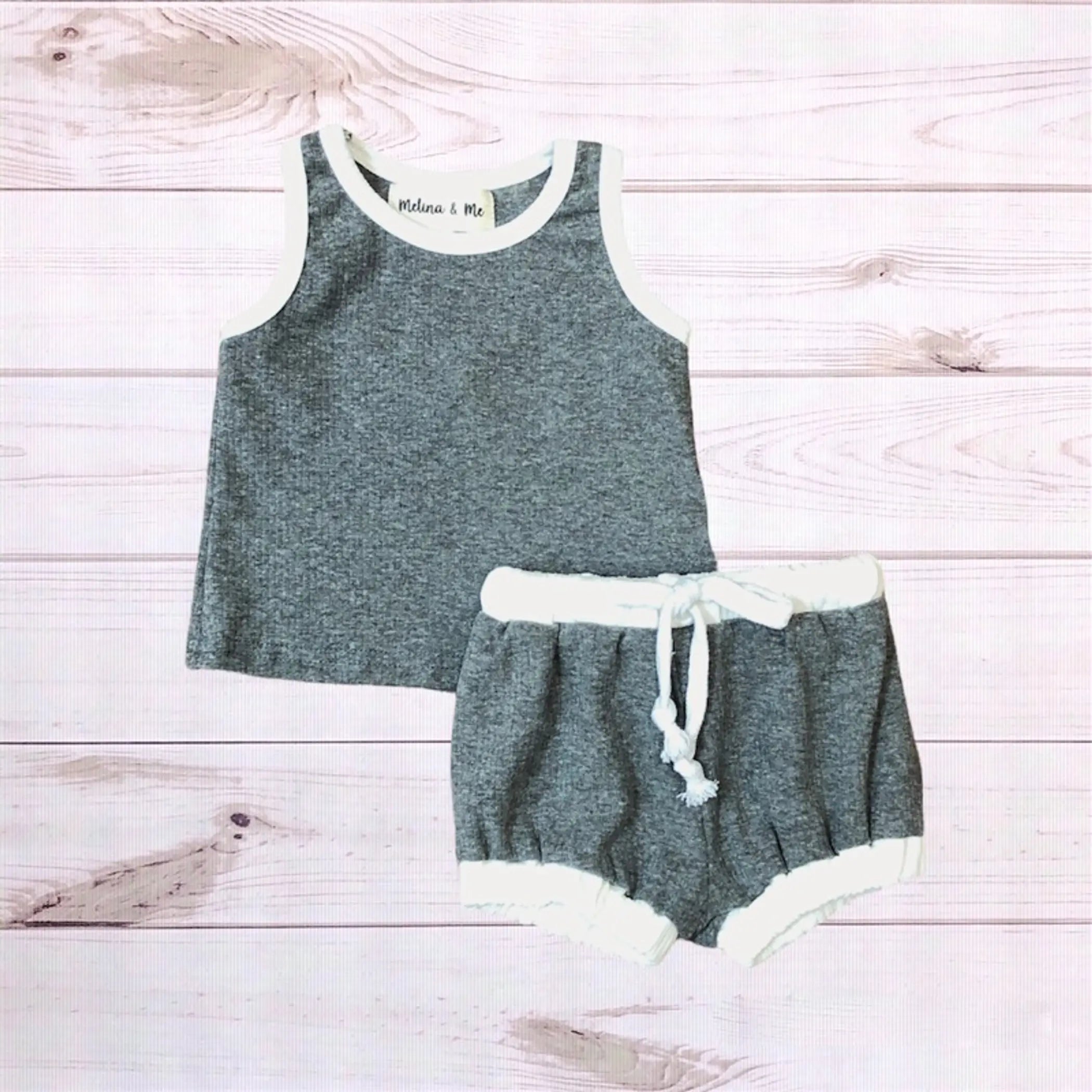 Retro Ribbed Outfit (Slate) Melina & Me