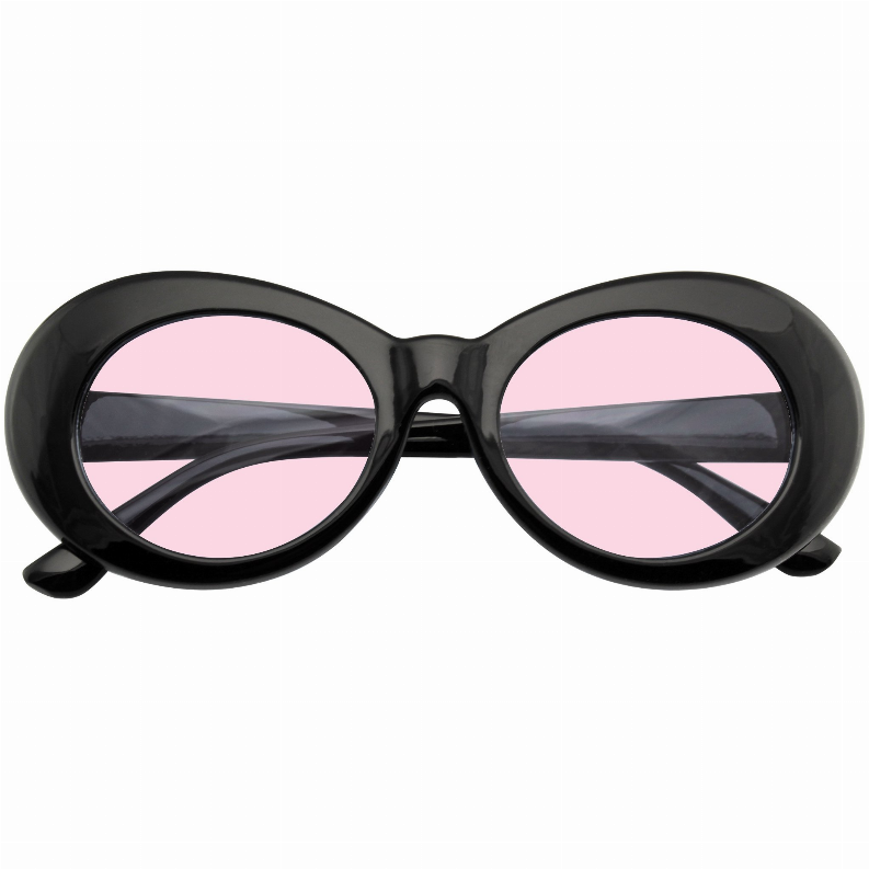 Retro Round 1990's Fashion Clout Goggle Oval Color Tone Black Sunglasses Sunglass Memphis