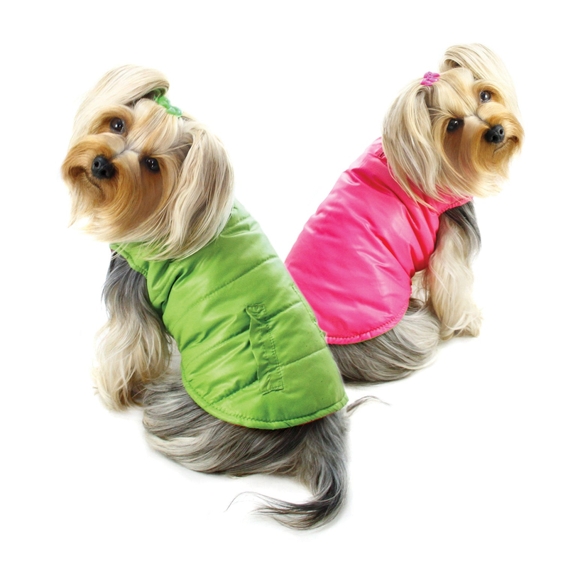 Reversible Parka Vest with Ruffle Trims - Lime/Pink Klippo