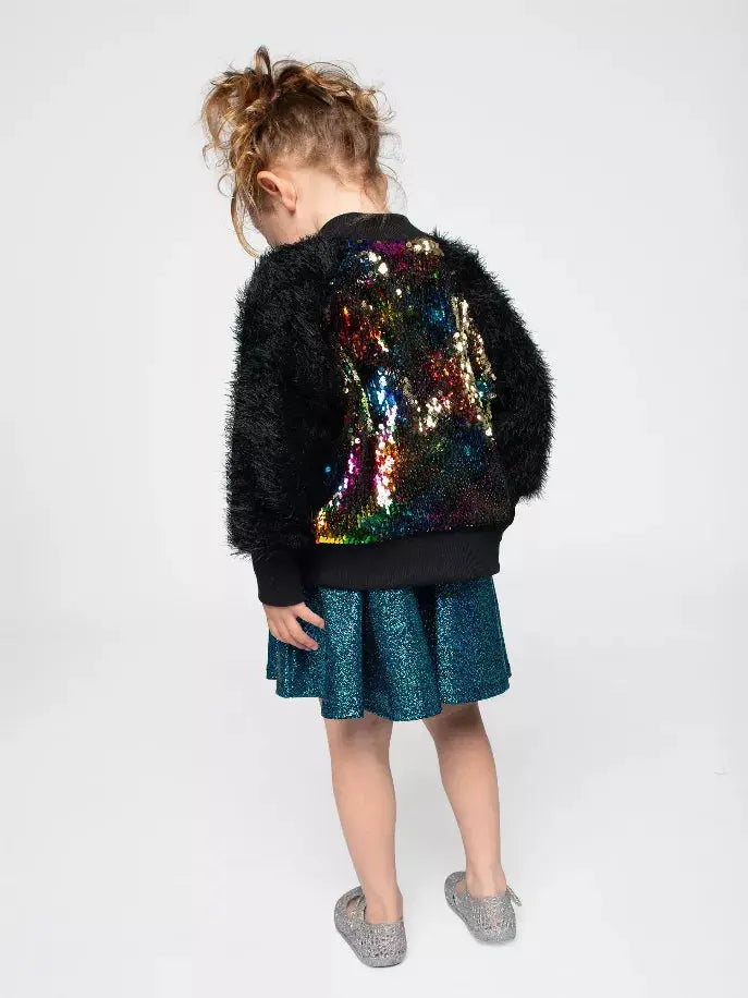 Reversible Rainbow Sequin Bomber Ft Shaggy Sleeves Little Mass