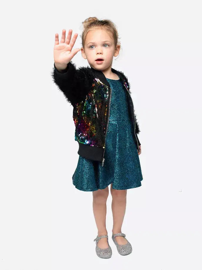 Reversible Rainbow Sequin Bomber Ft Shaggy Sleeves Little Mass