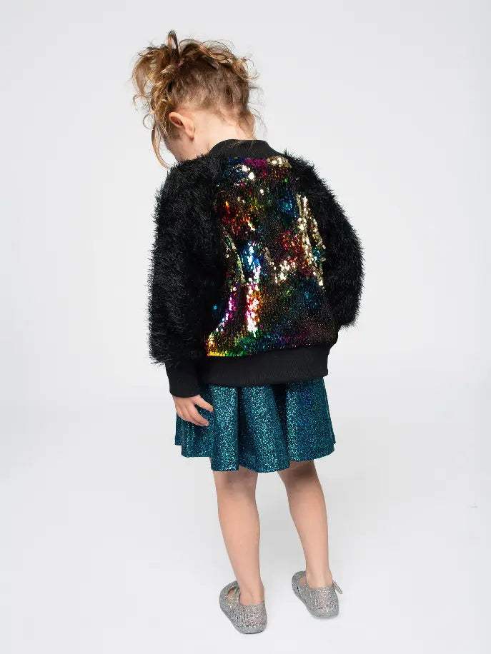 Reversible Rainbow Sequin Bomber Ft Shaggy Sleeves Little Mass
