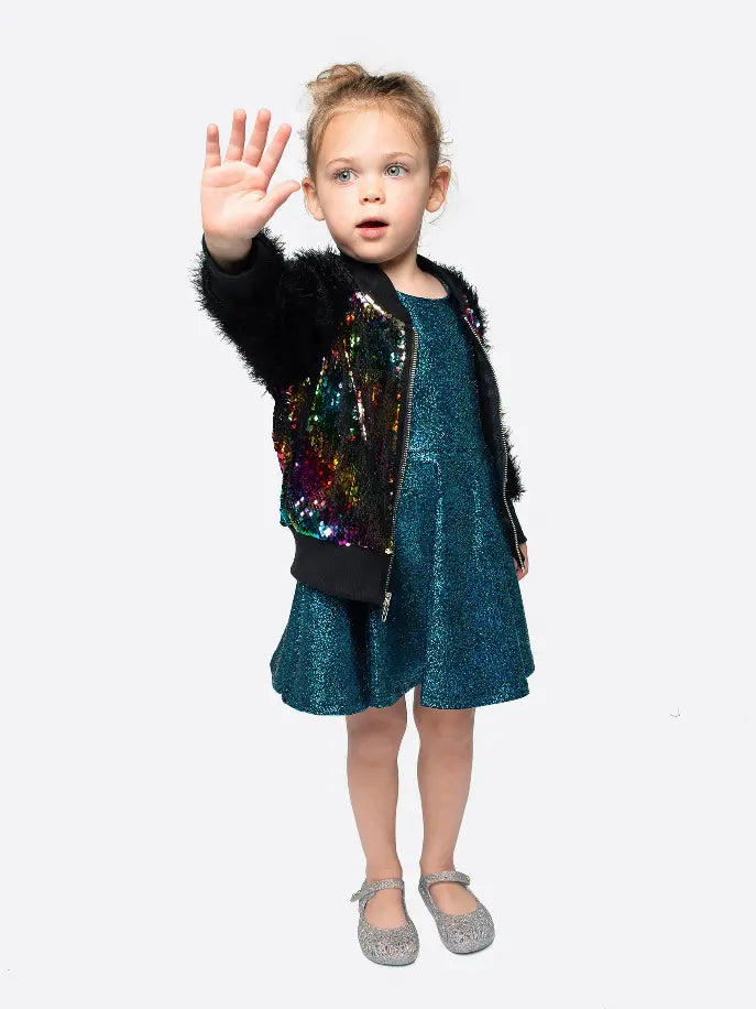 Reversible Rainbow Sequin Bomber Ft Shaggy Sleeves Little Mass