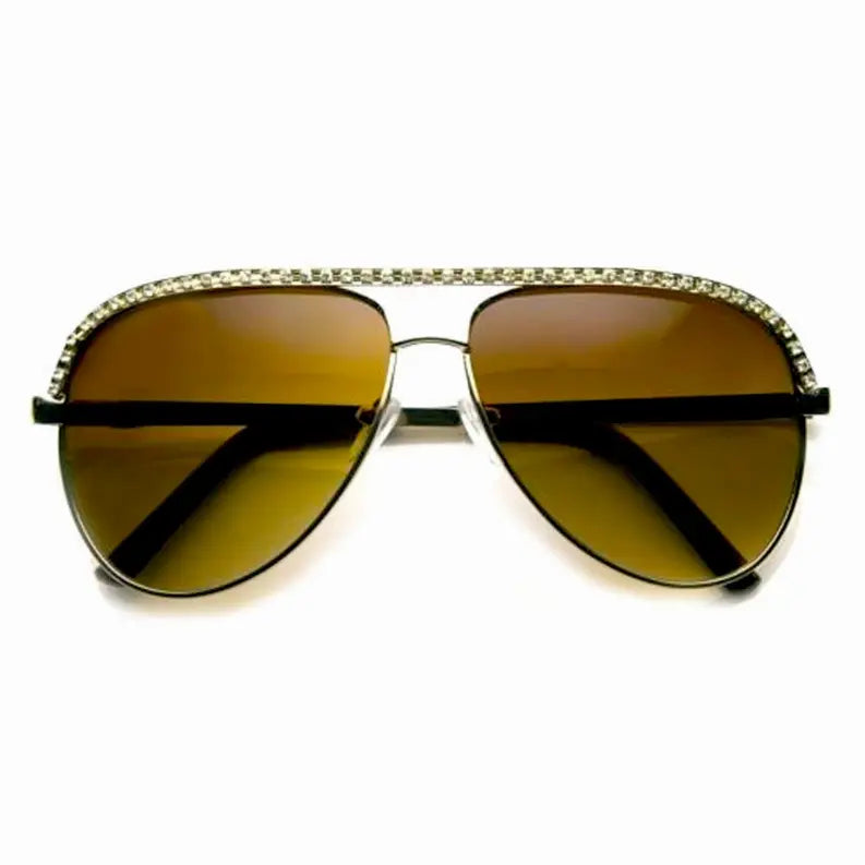 Rhinestones Womens Aviator Metal Sunglasses Stunner Fashion Celebrity Bling Sunglass Memphis