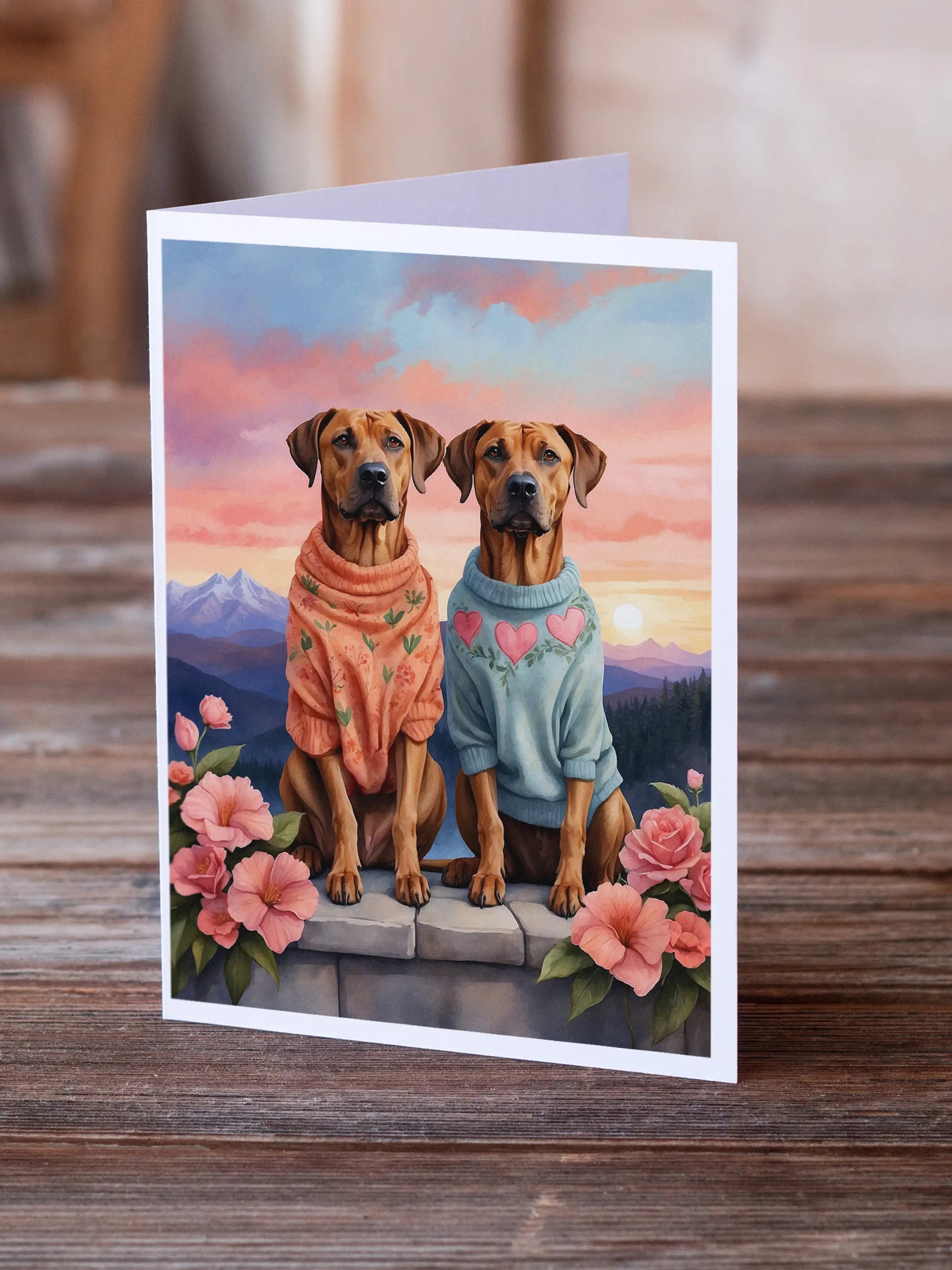 Rhodesian Ridgeback Two Hearts Greeting Cards Pack of 8 Caroline's Treasures