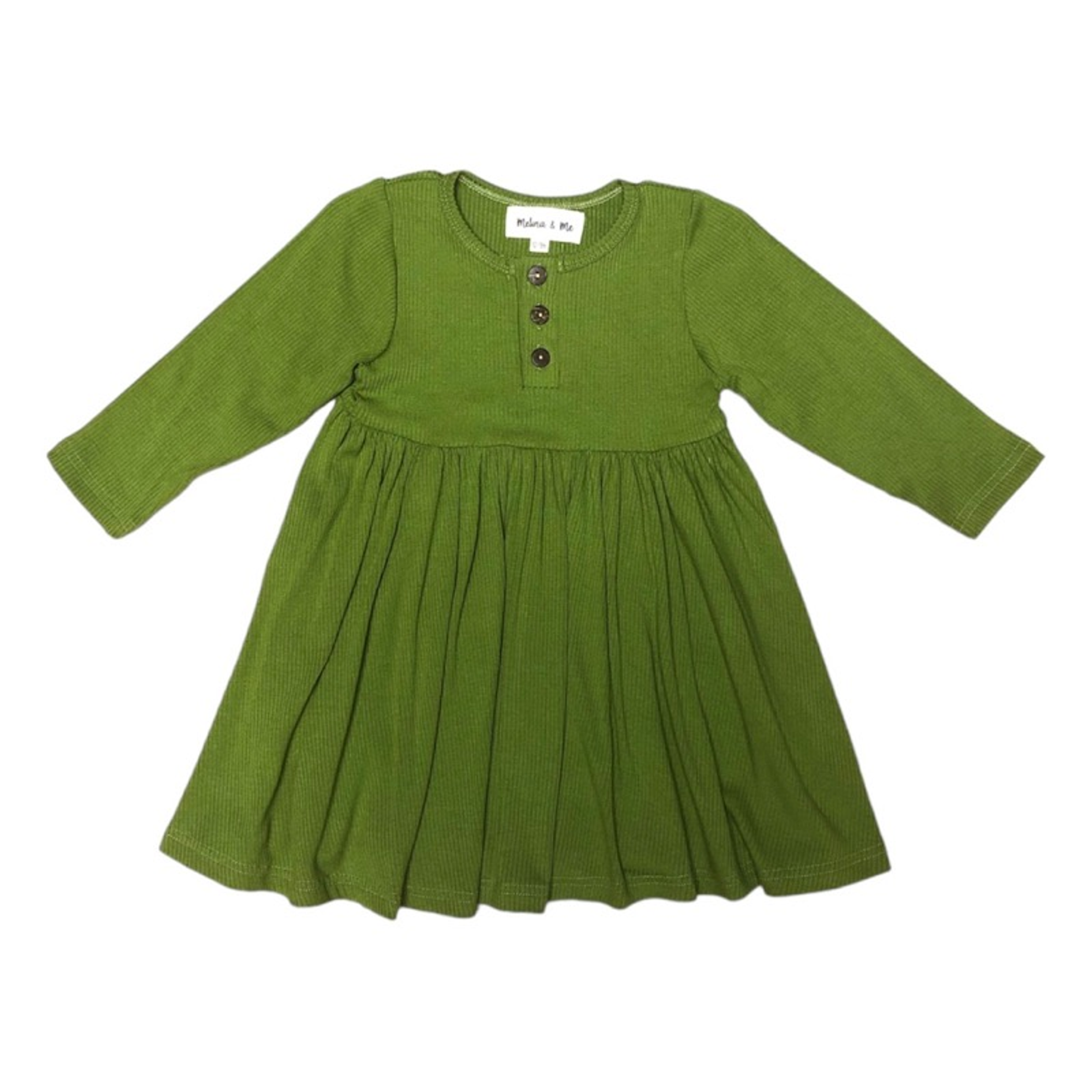 Ribbed Long Sleeve Dress (Olive) Melina & Me