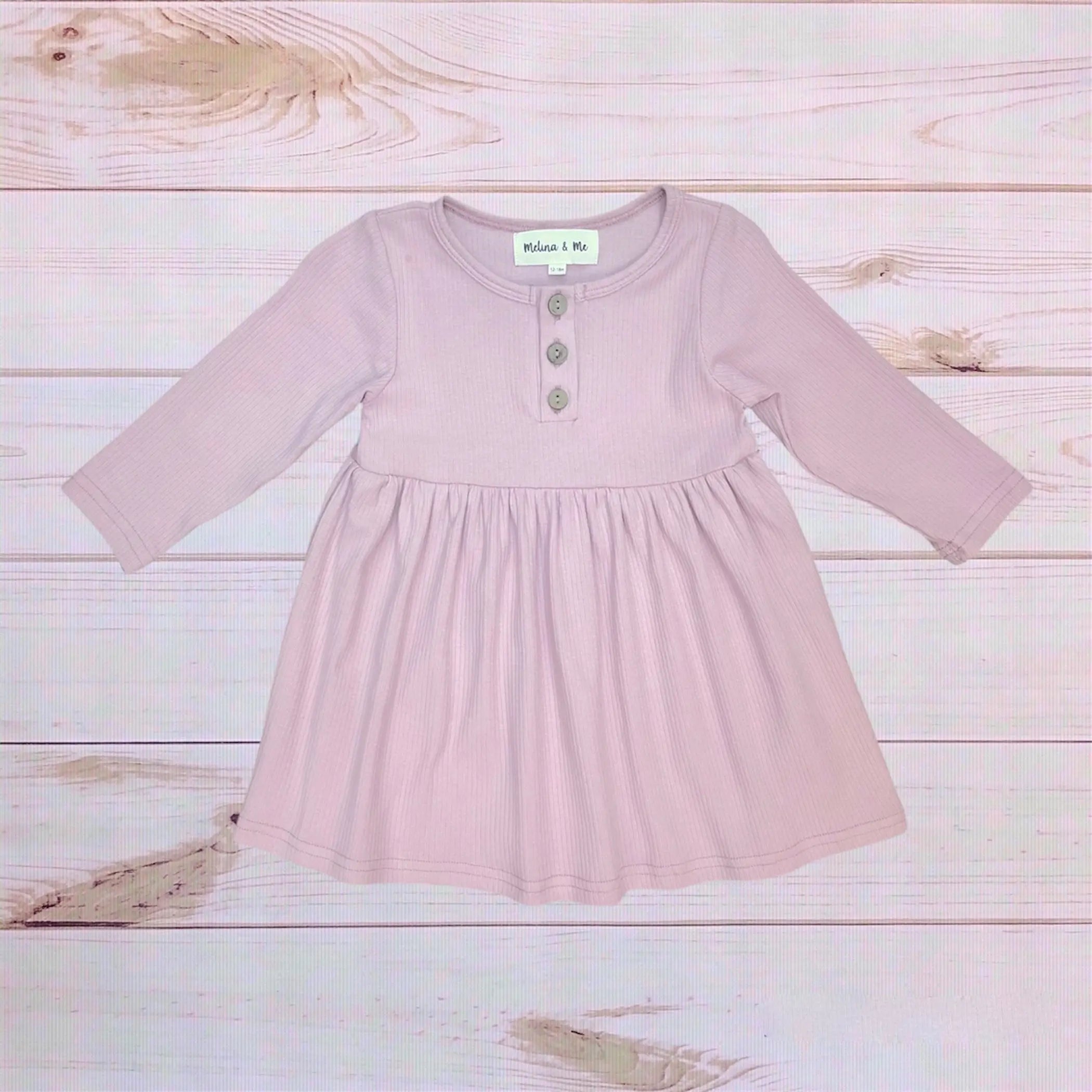 Ribbed Long Sleeve Dress (Rose) Melina & Me