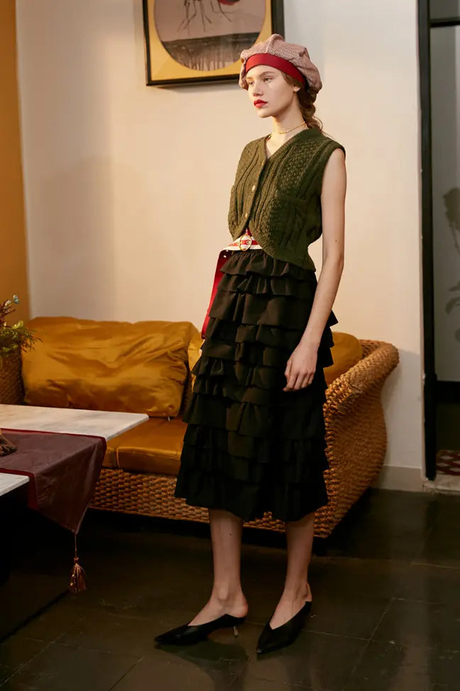 Rimless | Black Layered Tiered Ruffle Skirt Fangyan