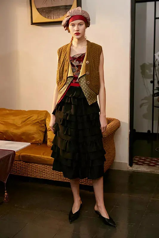 Rimless | Black Layered Tiered Ruffle Skirt Fangyan