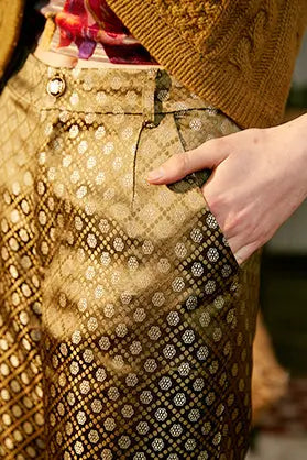 Rimless | Golden Green Jacquard High Waist Pant Fangyan