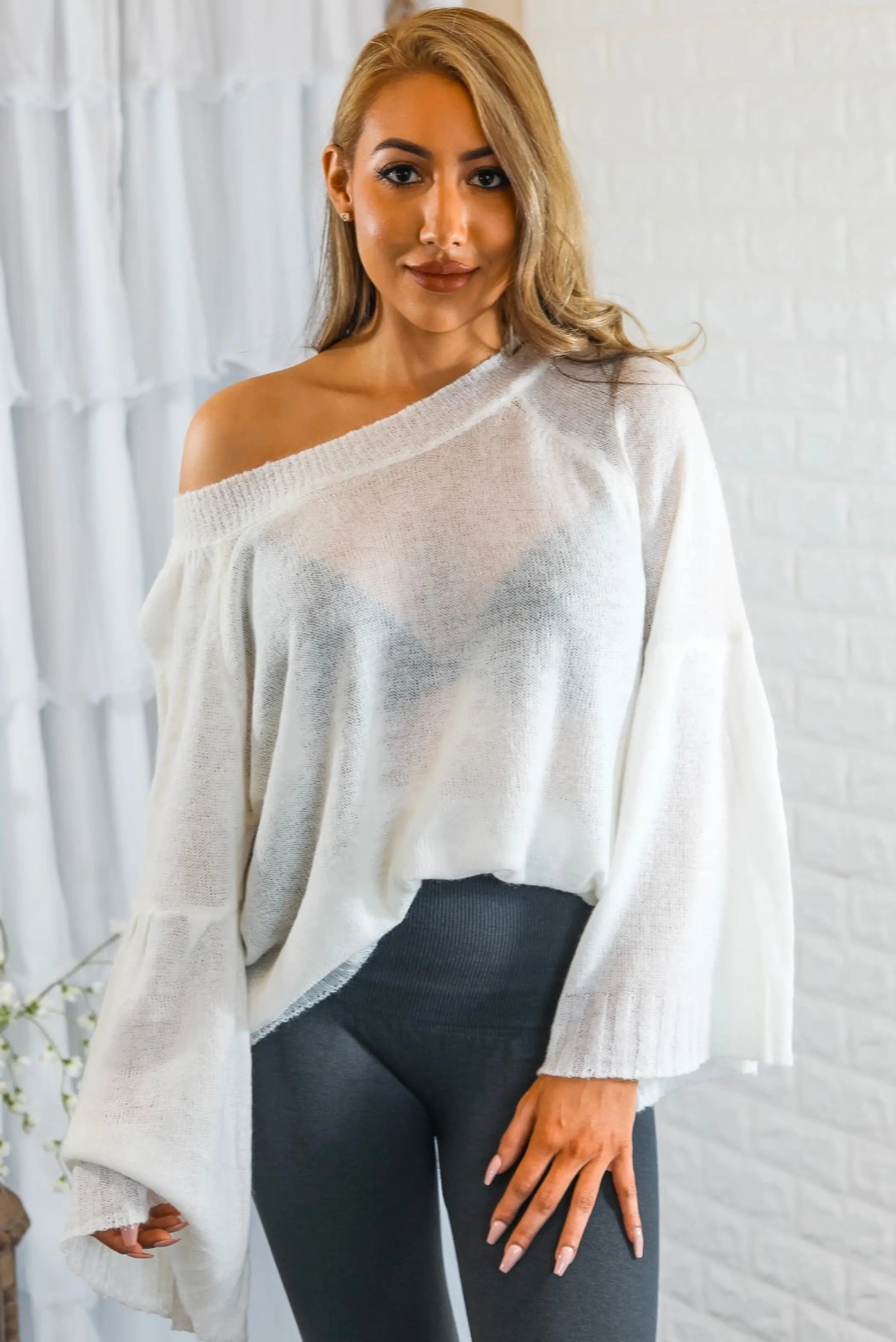 Ring the Bell Sleeves Sheer Sweater SurelyMine