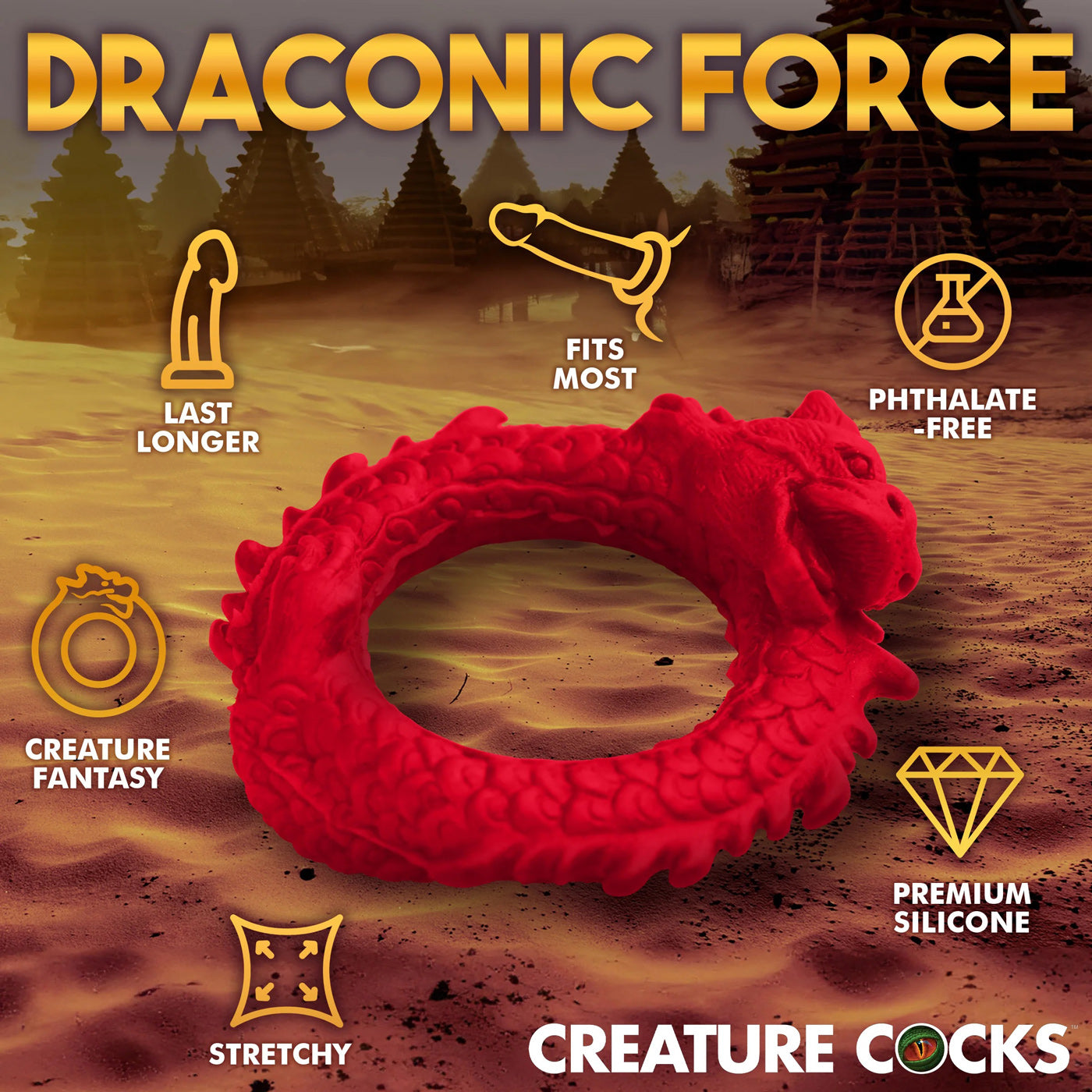 Rise of the Dragon Silicone Cock Ring - Red - GreatEagleInc