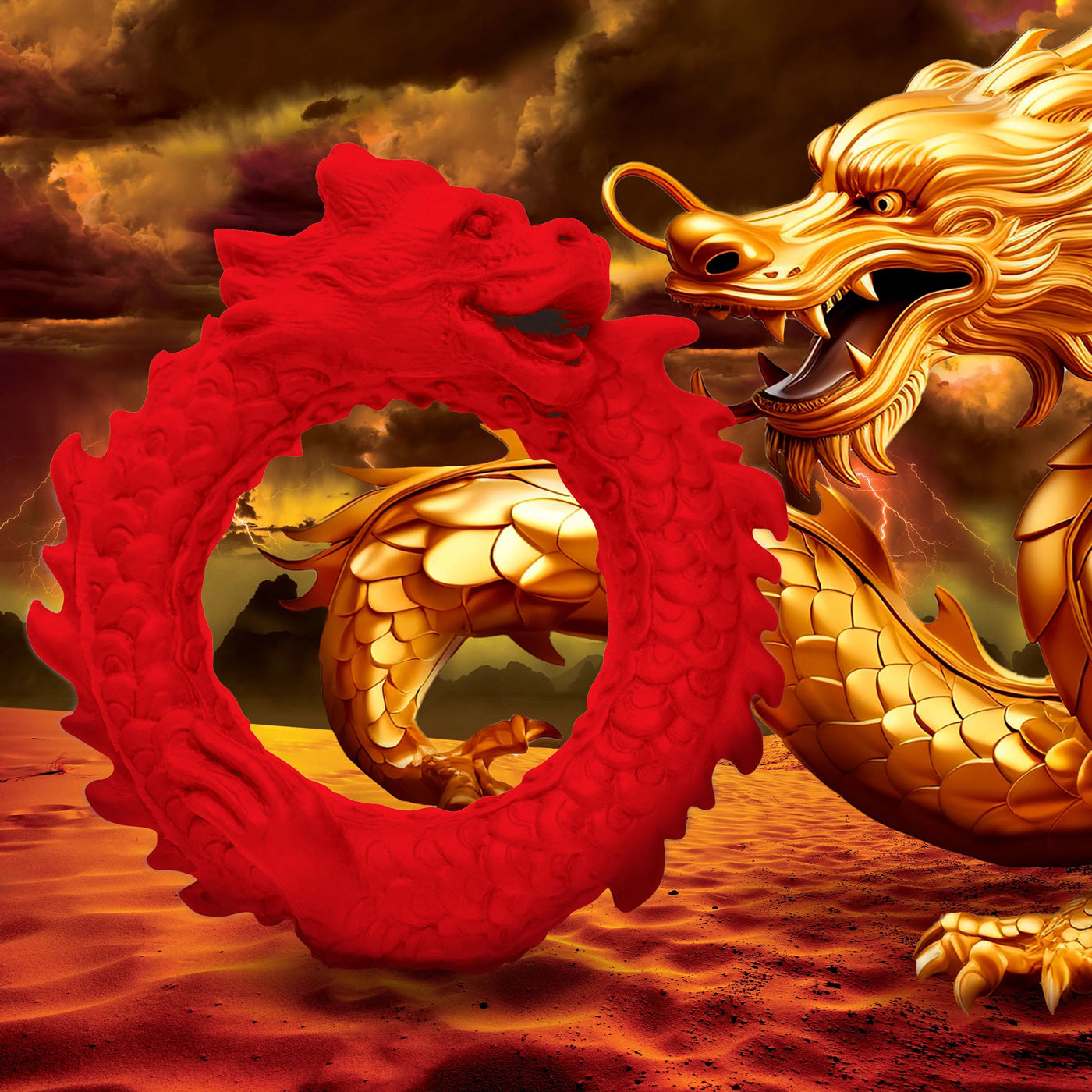 Rise of the Dragon Silicone Cock Ring - Red - GreatEagleInc