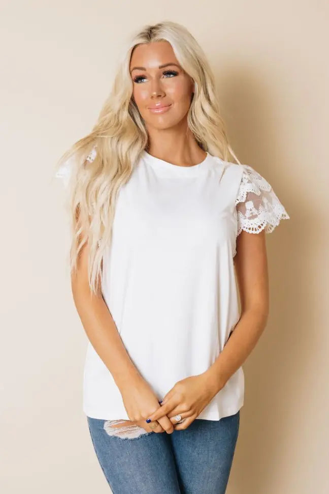 Rita Lace Flutter Sleeve Top Stay Warm in Style
