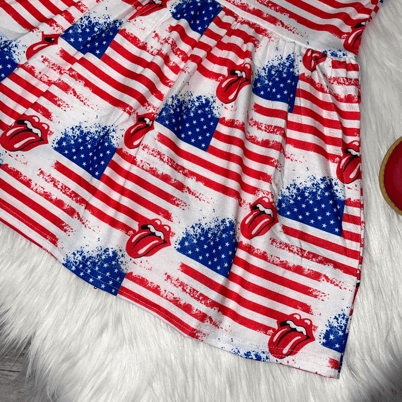 Rock Band Americana Printed Short Sleeve Dress Stella Bean Clothing
