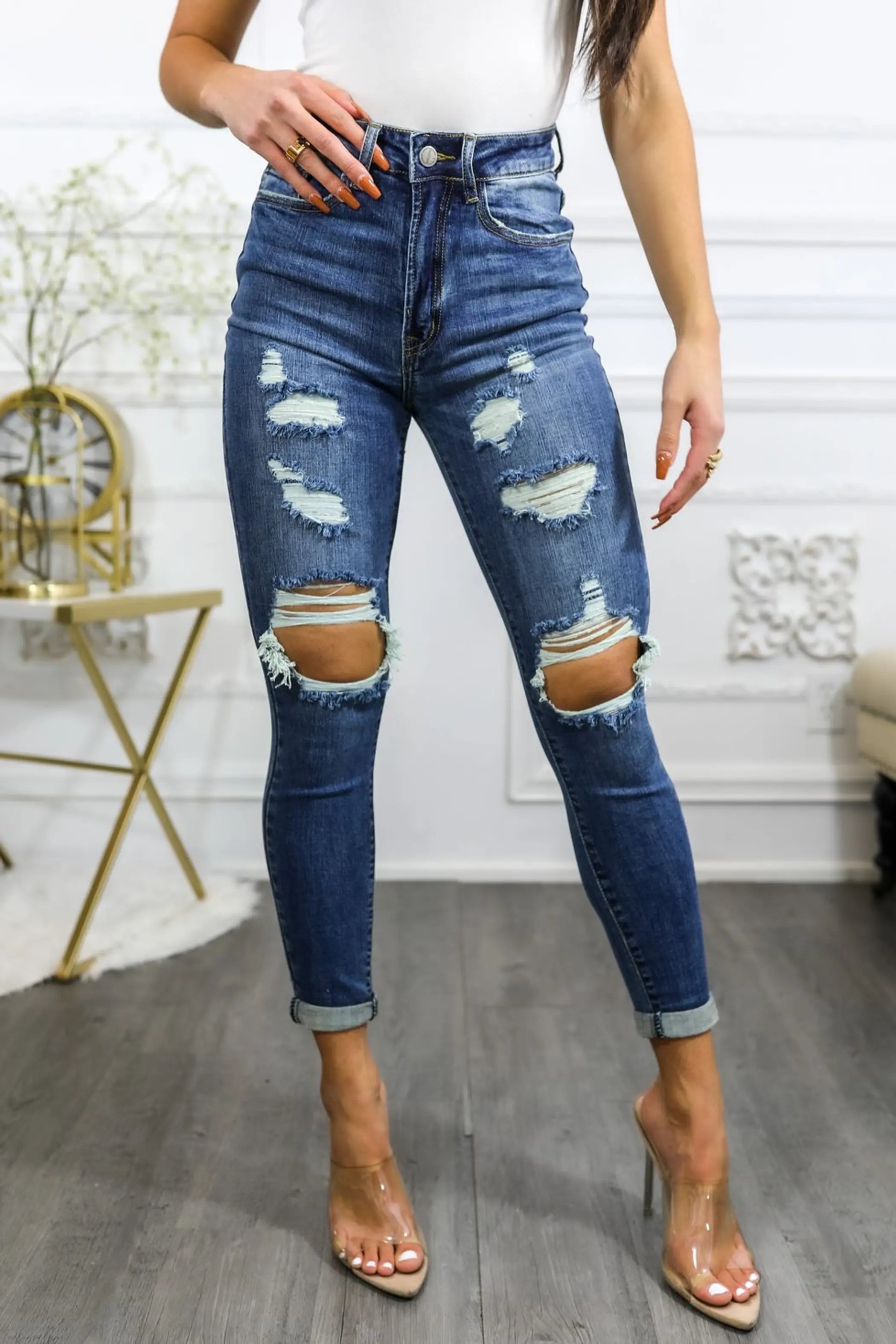 Roll Them Up Ripped N Distressed Ankle Cut Denim Jeans SurelyMine