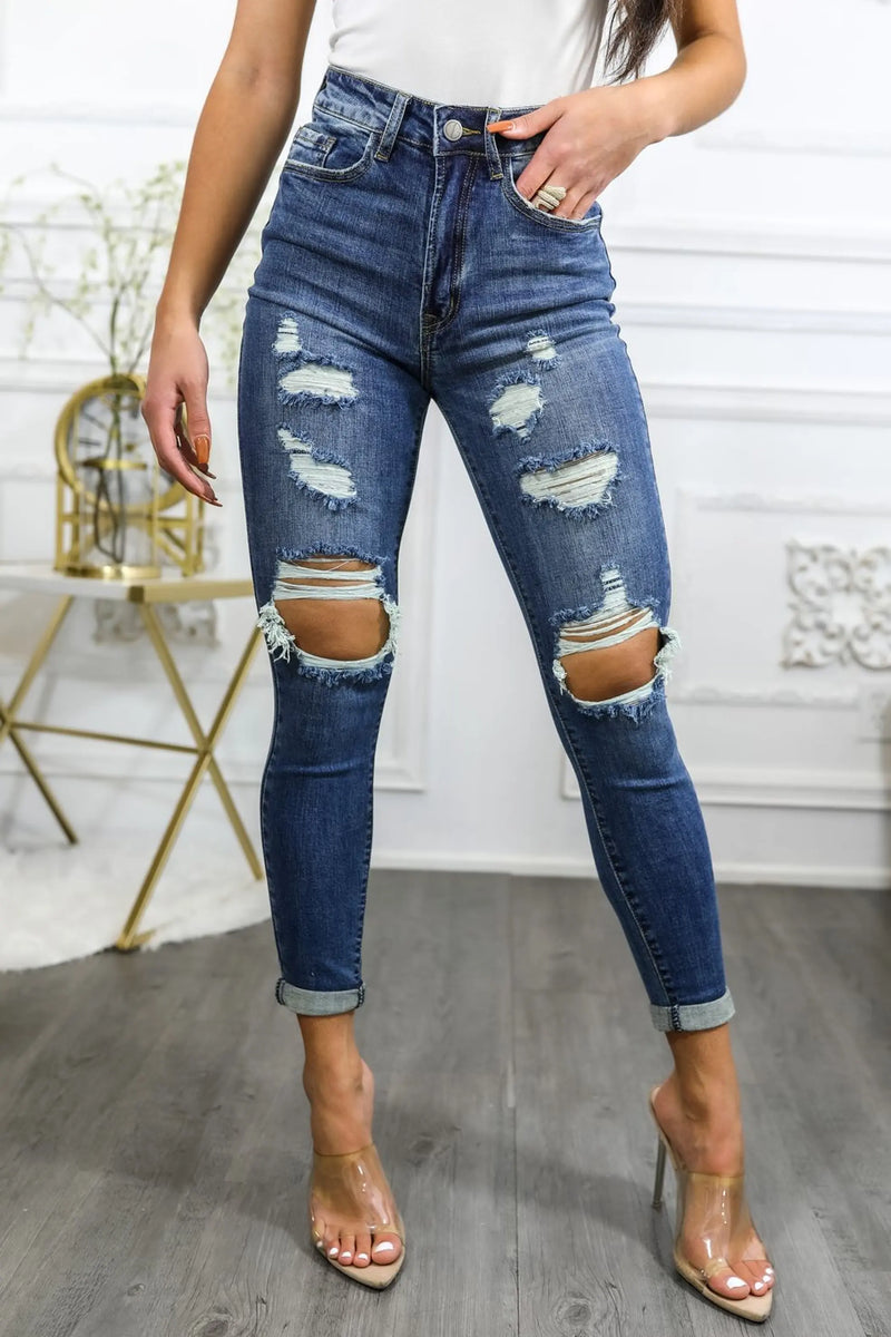 Roll Them Up Ripped N Distressed Ankle Cut Denim Jeans SurelyMine