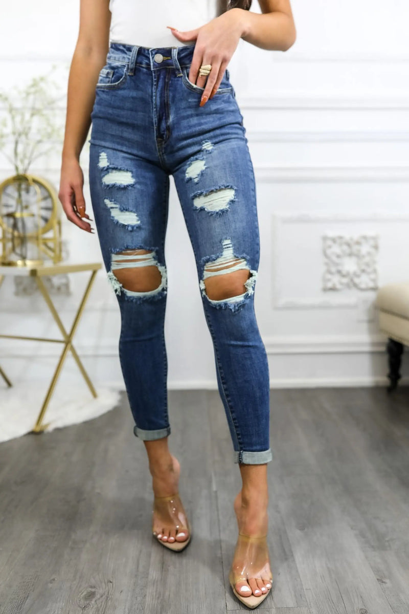 Roll Them Up Ripped N Distressed Ankle Cut Denim Jeans SurelyMine