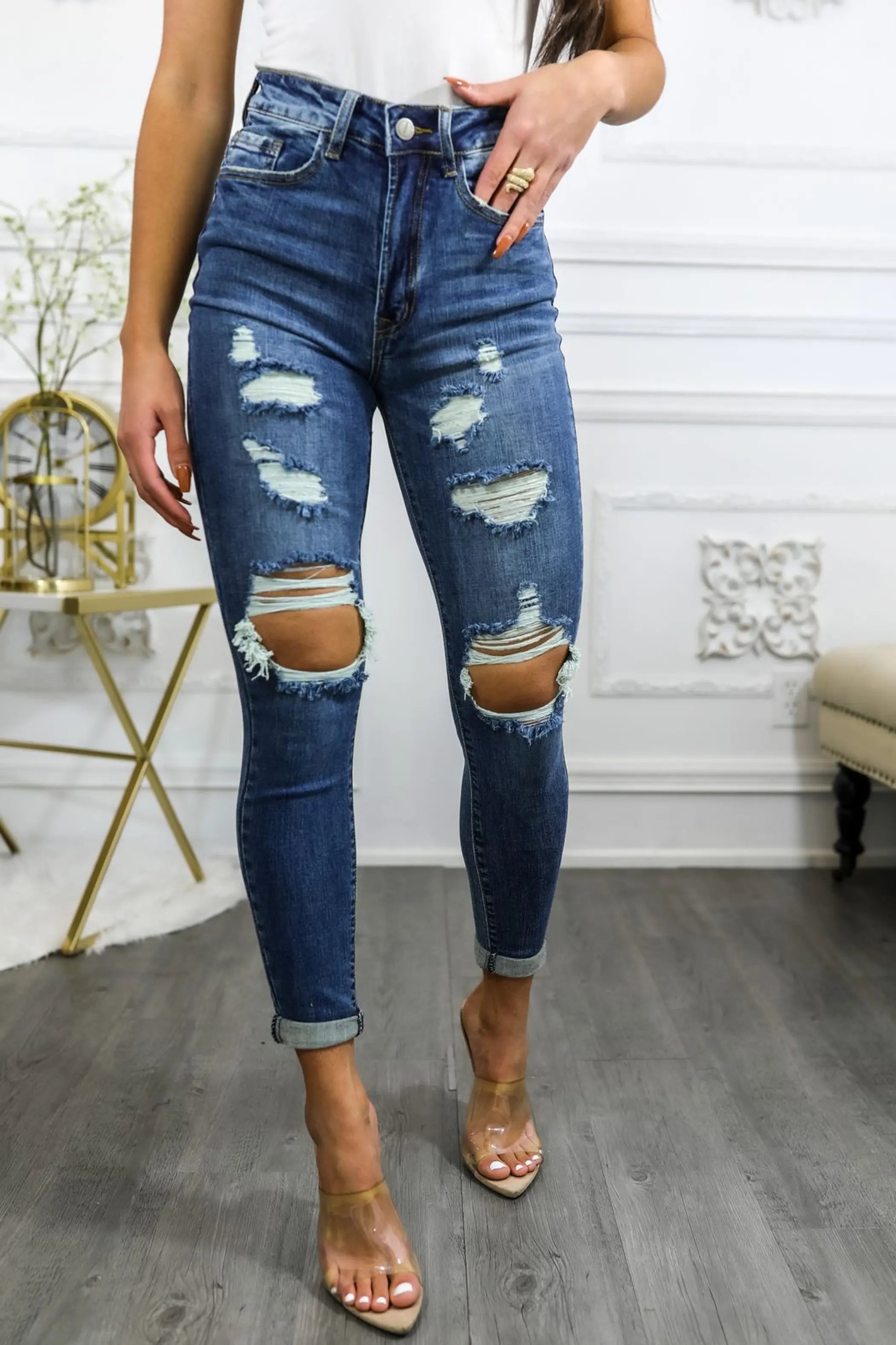 Roll Them Up Ripped N Distressed Ankle Cut Denim Jeans SurelyMine