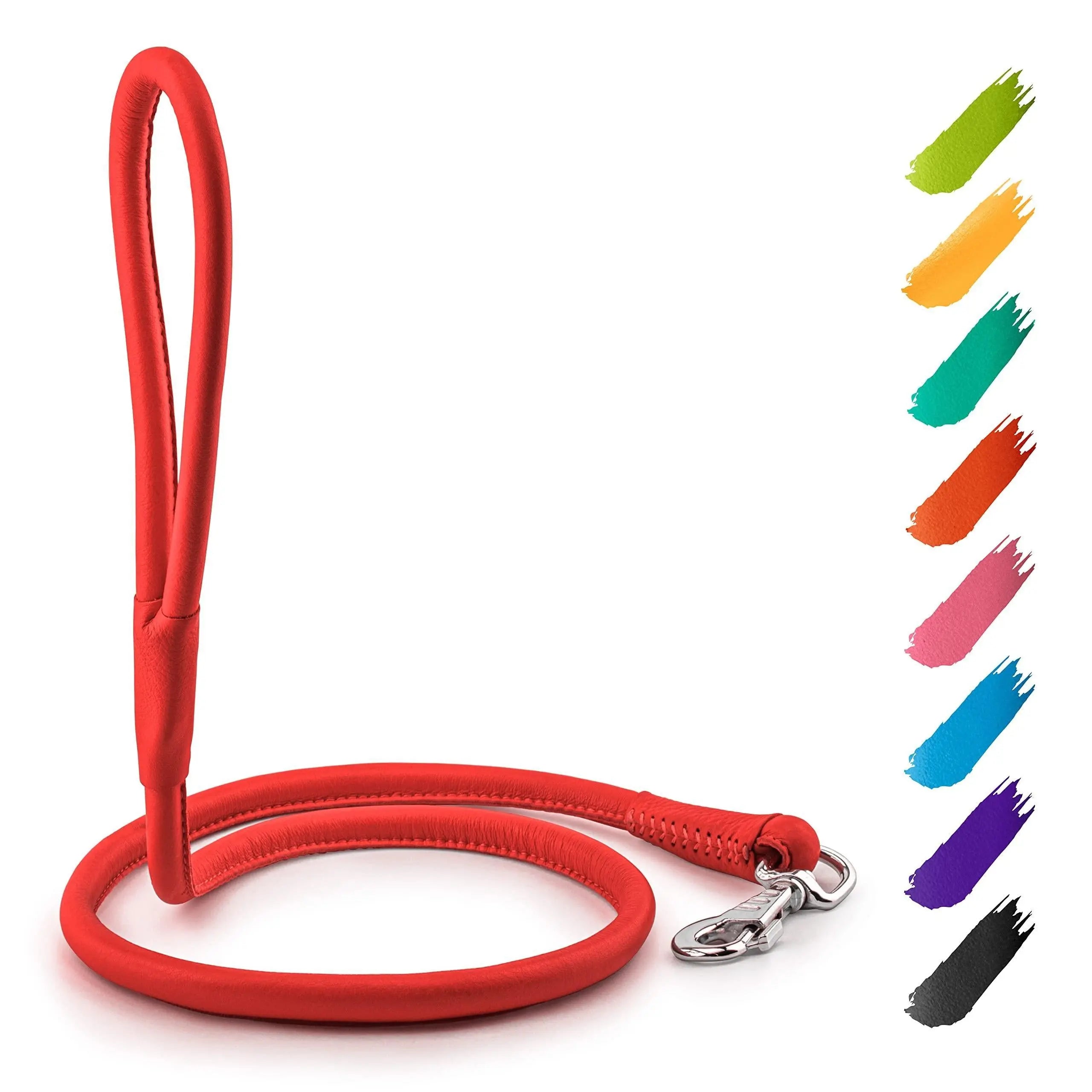 Rolled Leather Dog Leash 4Ft * 0.3 in for Small Medium and Large Dogs   Heavy Duty Leather Puppy Leash for Outdoor Walking Running Training   Strong Dog Leashes for Large Breed Dogs (Red) Waudog