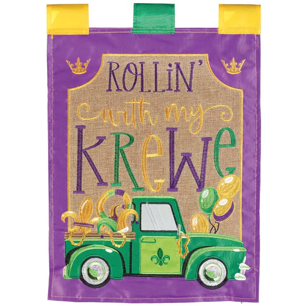 Rollin' With My Krewe Truck Flag Burlap Dicksons Inc