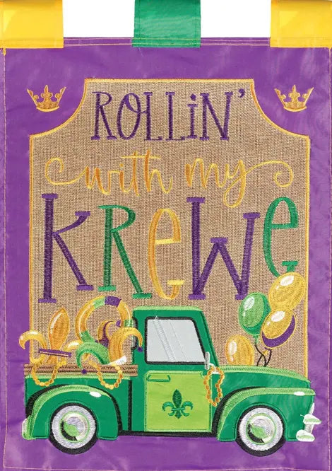 Rollin' With My Krewe Truck Flag Burlap Dicksons Inc