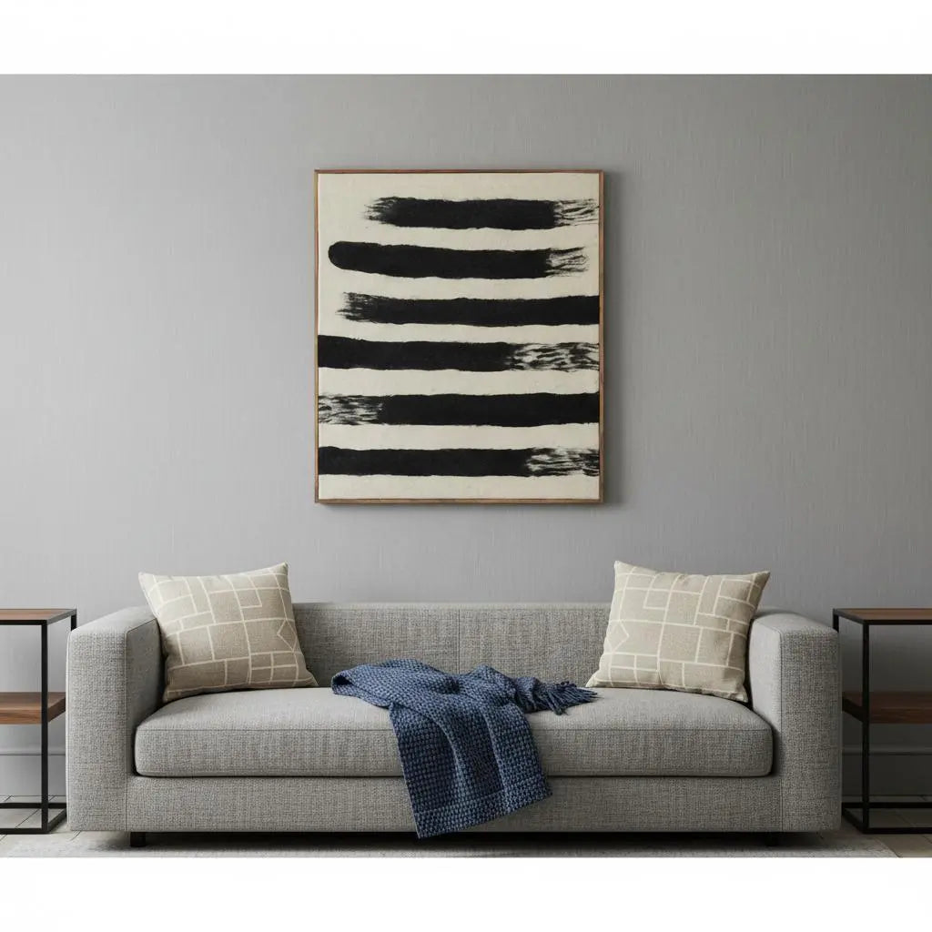 Rollins Large Cream w And Black Stripes Wool Framed Art Brown Framed Wall Art Homeroots Home Decor