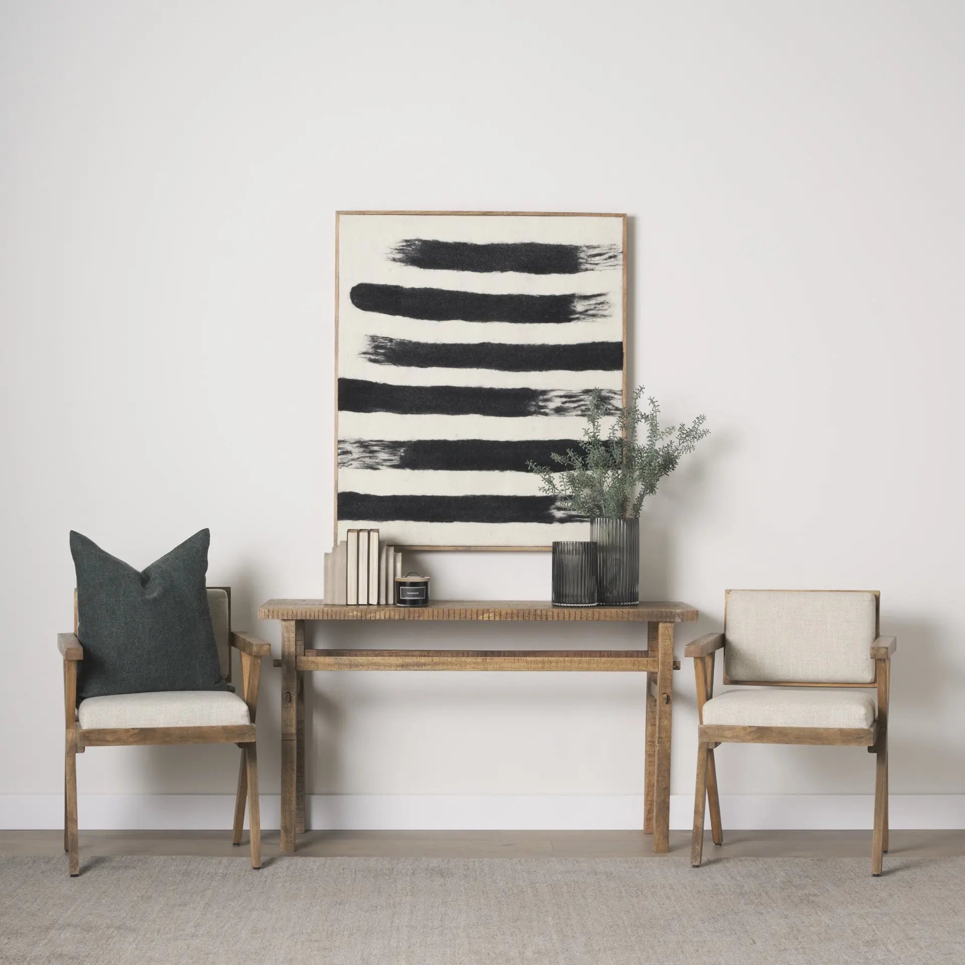 Rollins Large Cream w And Black Stripes Wool Framed Art Brown Framed Wall Art Homeroots Home Decor