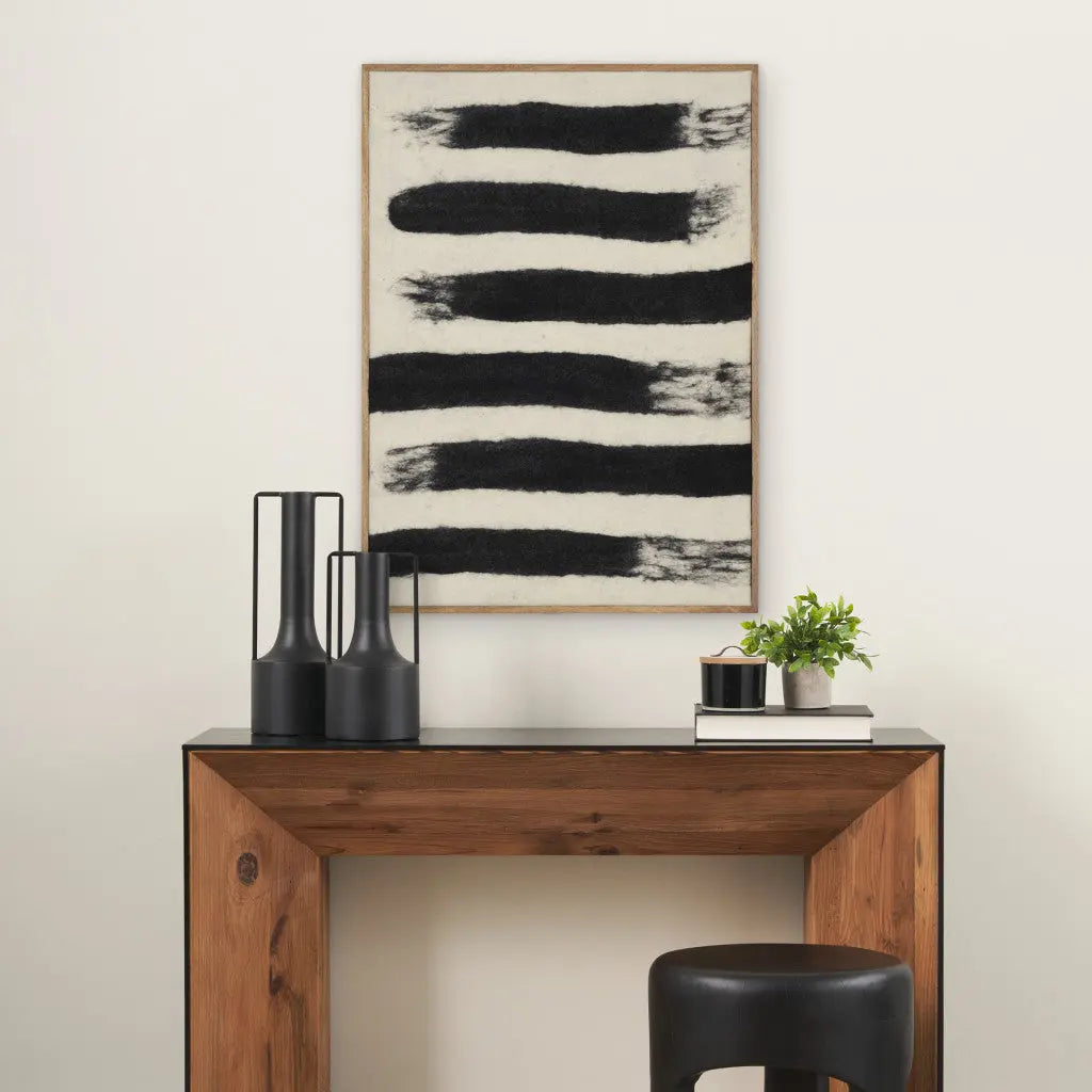 Rollins Small Cream w And Black Stripes Wool Framed Art Brown Framed Wall Art Homeroots Home Decor