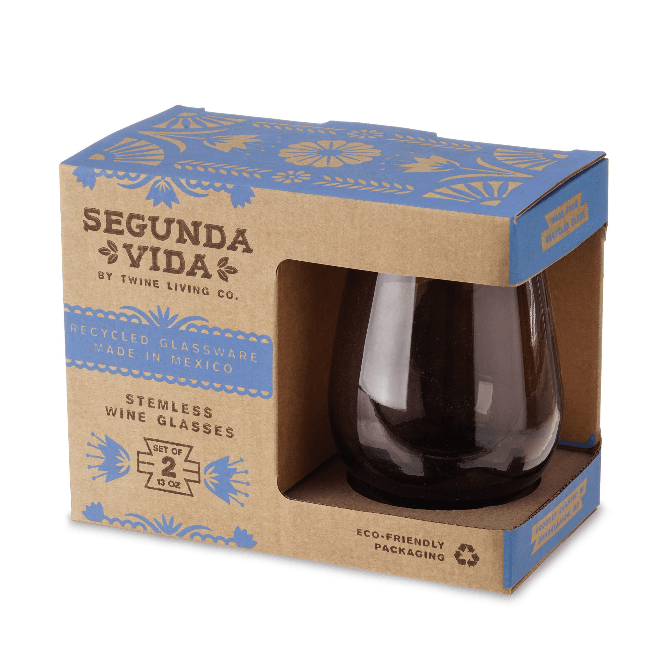 Rosado Recycled Stemless Wine Glass Set by Twine Living Twine