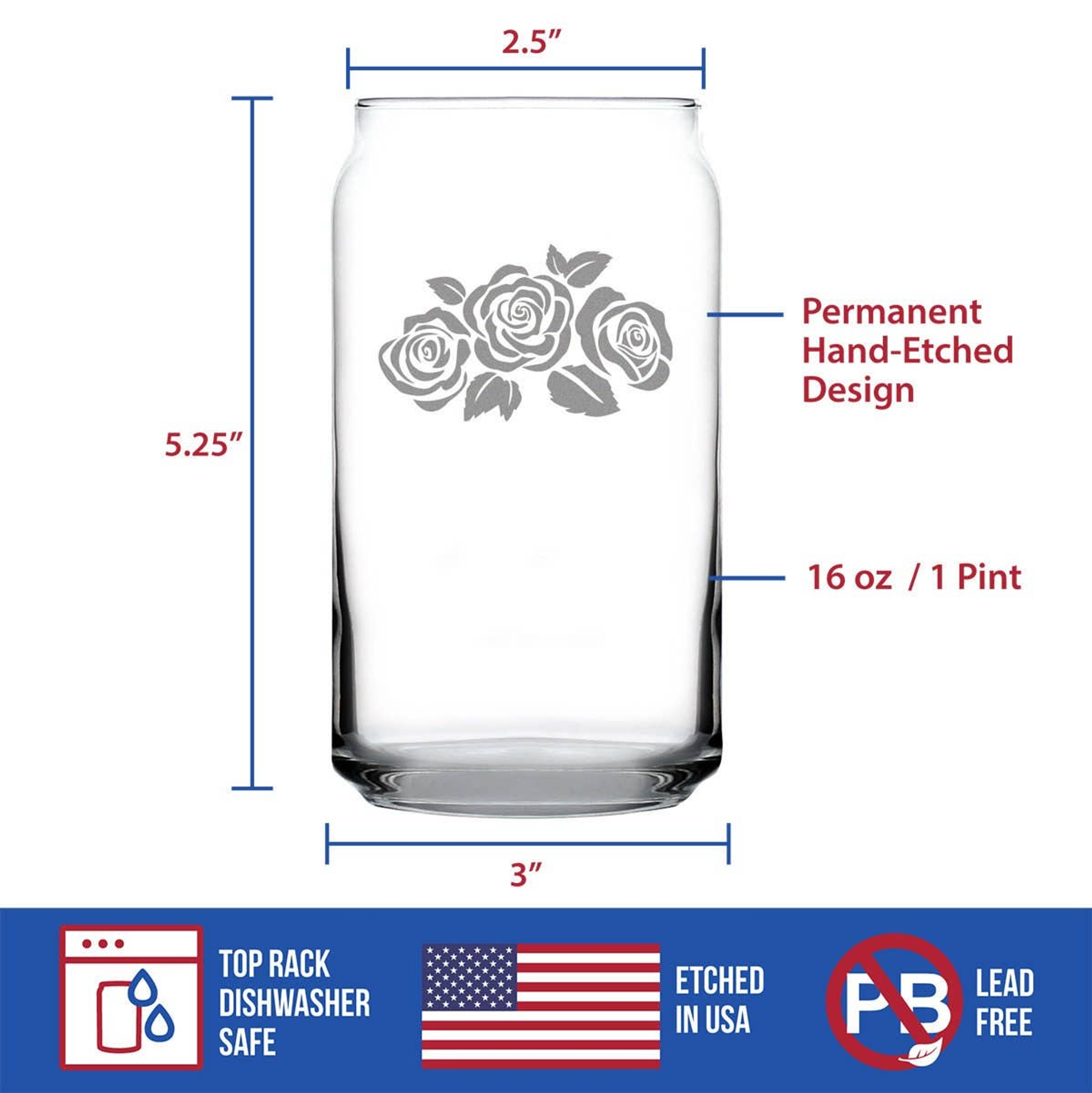 Roses Beer Can Pint Glass - Floral Gifts and Decor Bevvee