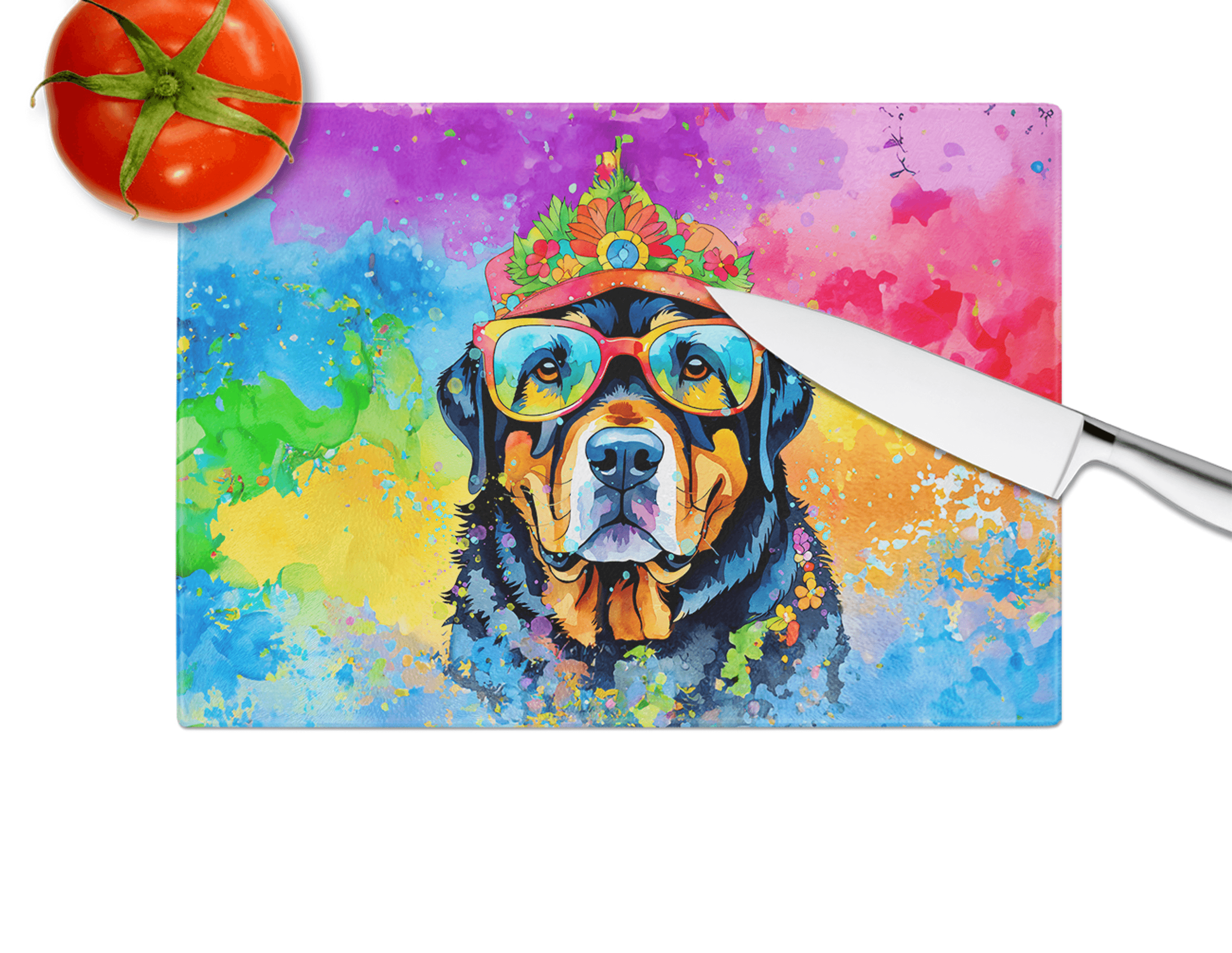 Rottweiler Hippie Dawg Glass Cutting Board Caroline's Treasures