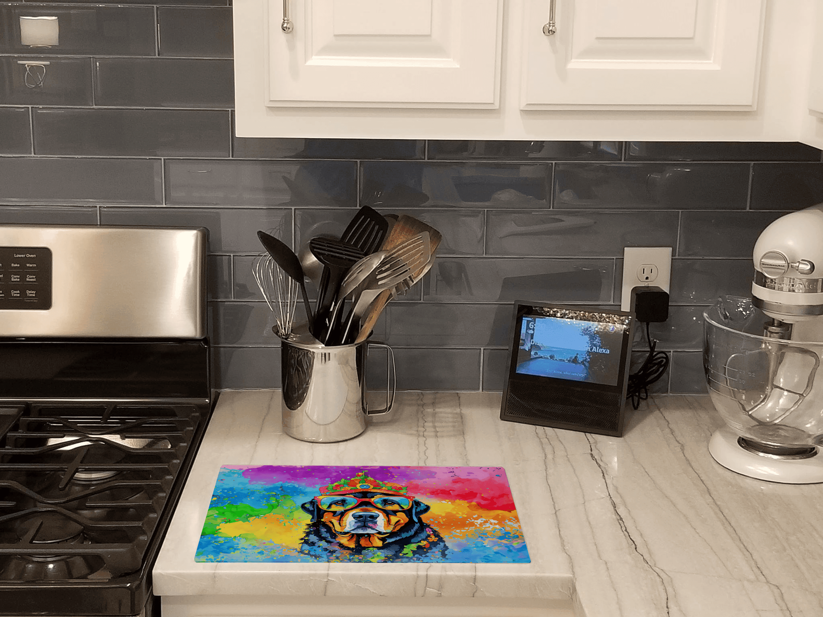 Rottweiler Hippie Dawg Glass Cutting Board Caroline's Treasures