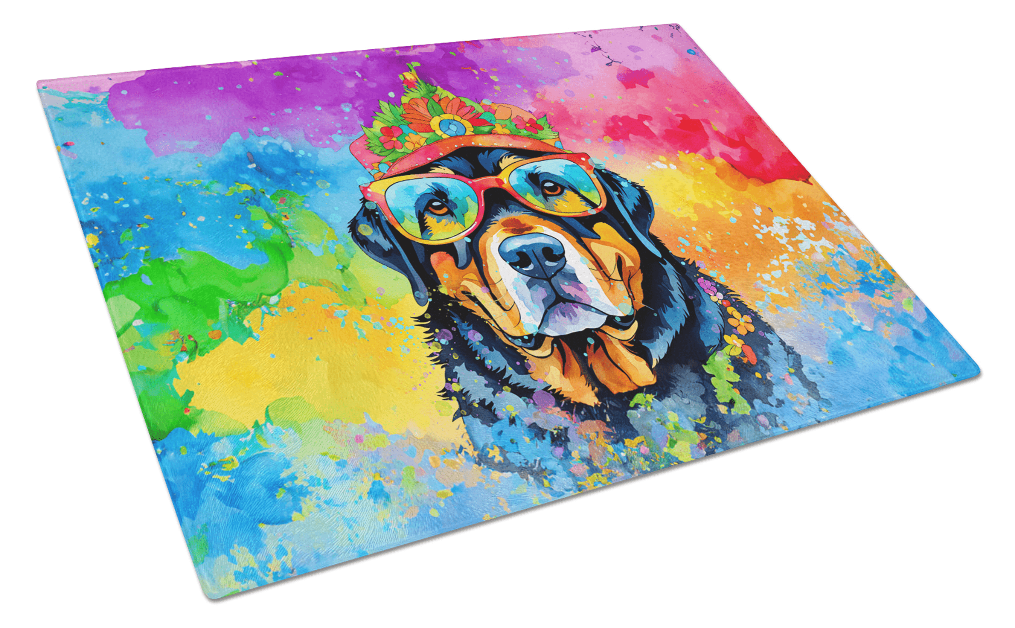 Rottweiler Hippie Dawg Glass Cutting Board Caroline's Treasures