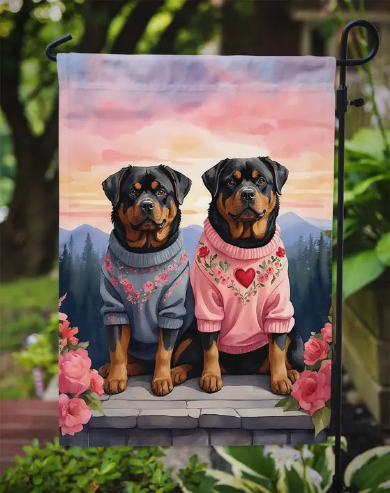 Rottweiler Two Hearts Garden Flag Caroline's Treasures
