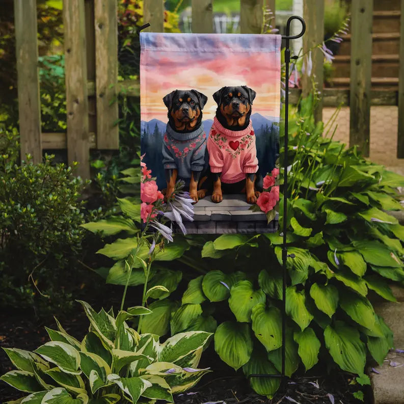 Rottweiler Two Hearts Garden Flag Caroline's Treasures