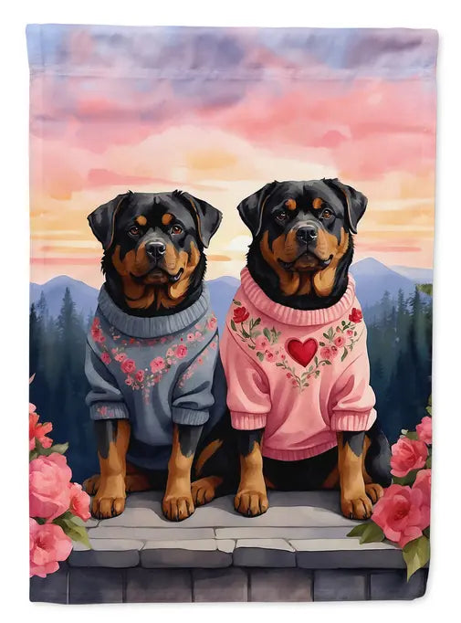 Rottweiler Two Hearts Garden Flag Caroline's Treasures