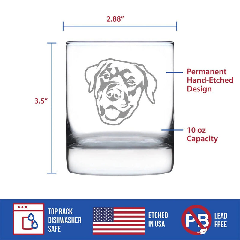 Rottweiler Whiskey Rocks Glass - Dog Gifts Bevvee