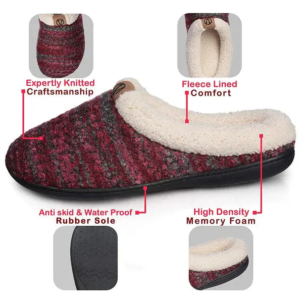 Roxoni Womens Knitted Fleece Lined Clog Slippers Warm House Shoe Roxoni