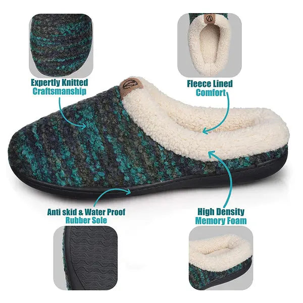Roxoni Womens Knitted Fleece Lined Clog Slippers Warm House Shoe Roxoni