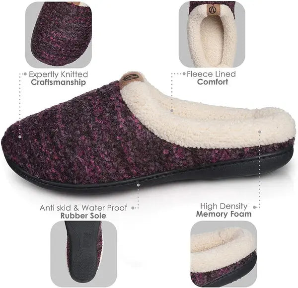 Roxoni Womens Knitted Fleece Lined Clog Slippers Warm House Shoe Roxoni