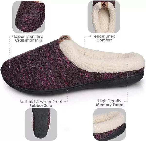 Roxoni Womens Knitted Fleece Lined Clog Slippers Warm House Shoe Roxoni