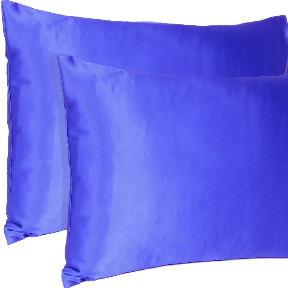 Royal Blue Dreamy Set Of 2 Silky Satin Standard Pillowcases Homeroots Bed & Bath