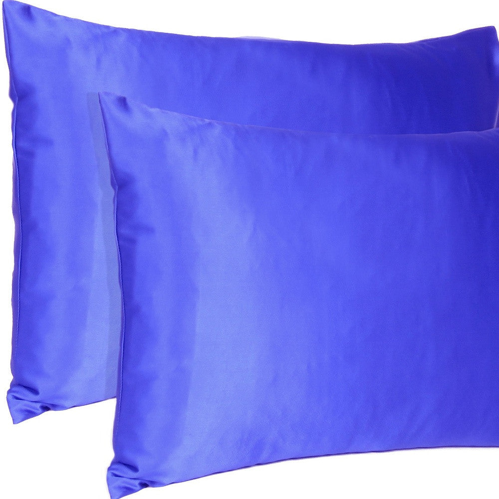 Royal Blue Dreamy Set Of 2 Silky Satin Standard Pillowcases Homeroots Bed & Bath